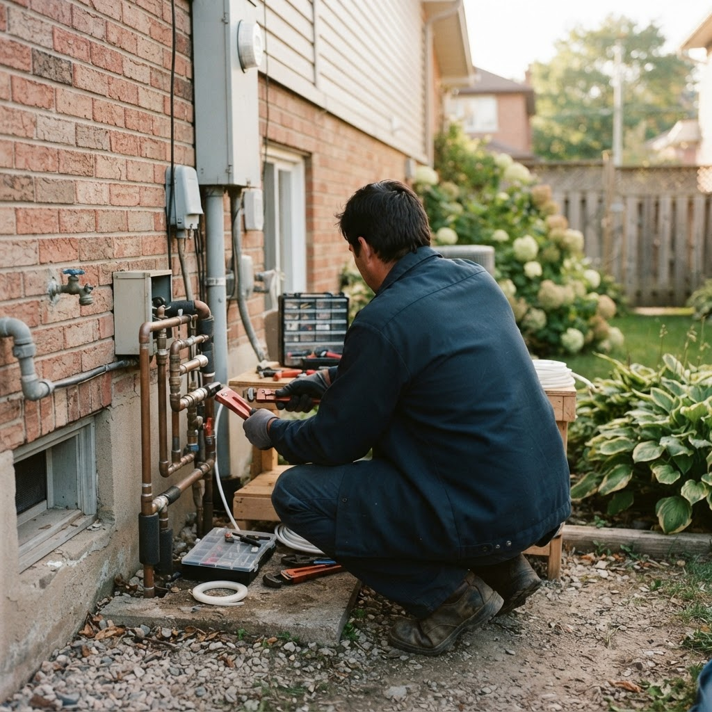 A technician working on a job at a residential property