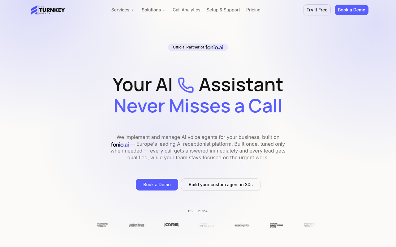 The Turnkey Agency homepage shown inside a browser window